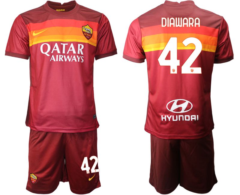 Men 2020-2021 club AS Roma home #42 red Soccer Jerseys